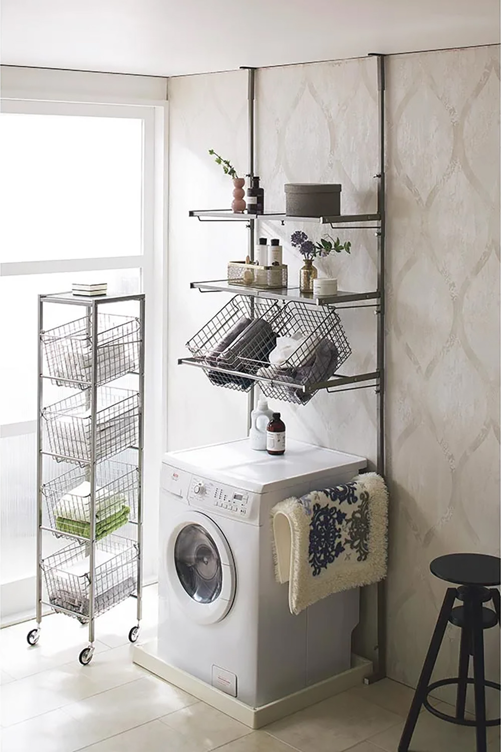 Lueurll系列大理石紋附籃四層置物收納推車