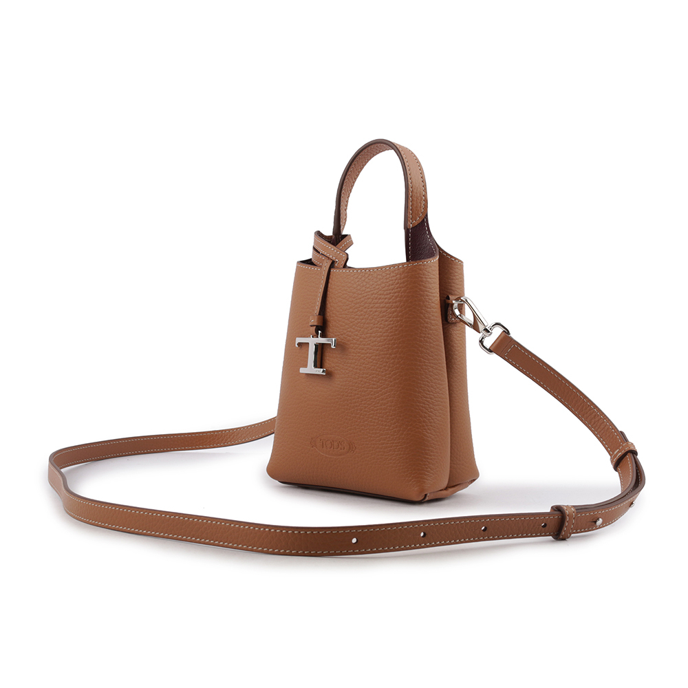 【TOD'S】T Logo 超小號手提/斜背二用皮革手機包(棕色) XBWAPAT9000QRI 9P13