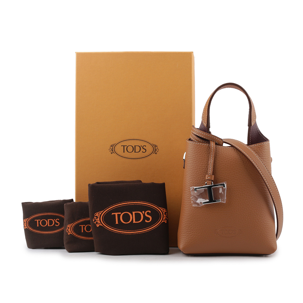 【TOD'S】T Logo 超小號手提/斜背二用皮革手機包(棕色) XBWAPAT9000QRI 9P13