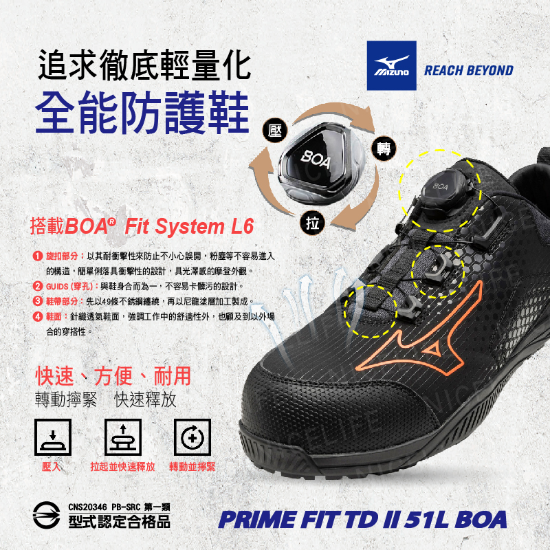 【MIZUNO美津濃｜PRIME FIT TD II 51L BOA隼 全能防護鞋】