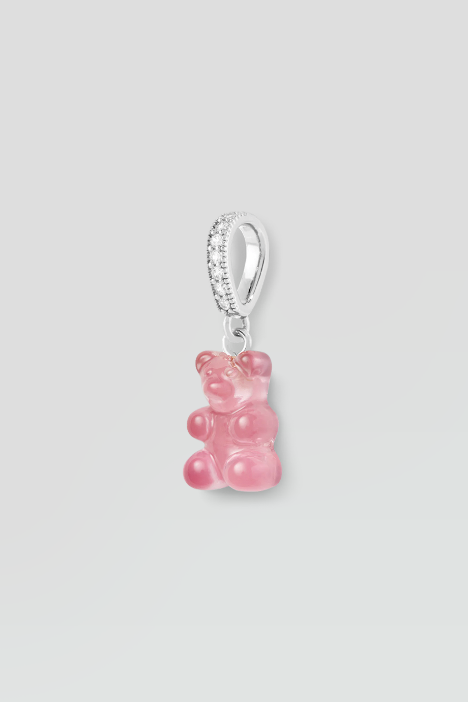 Crystal Haze｜NOSTALGIA BEAR 銀色鑲鑽透明粉紅小熊墜飾