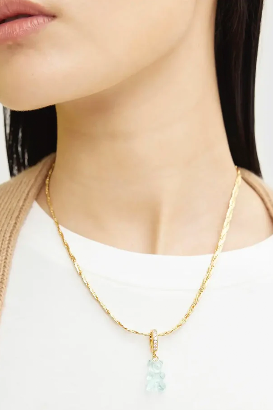 Crystal Haze｜NOSTALGIA BEAR 金色鑲鑽透明綠小熊墜飾