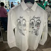 [S] KARL LAGERFELD SHOPPING GIRL POPLIN LONG SLEEVE BUTTON FRONT SHIRT,WHITE, L4TA0694-WHT (SKL983)