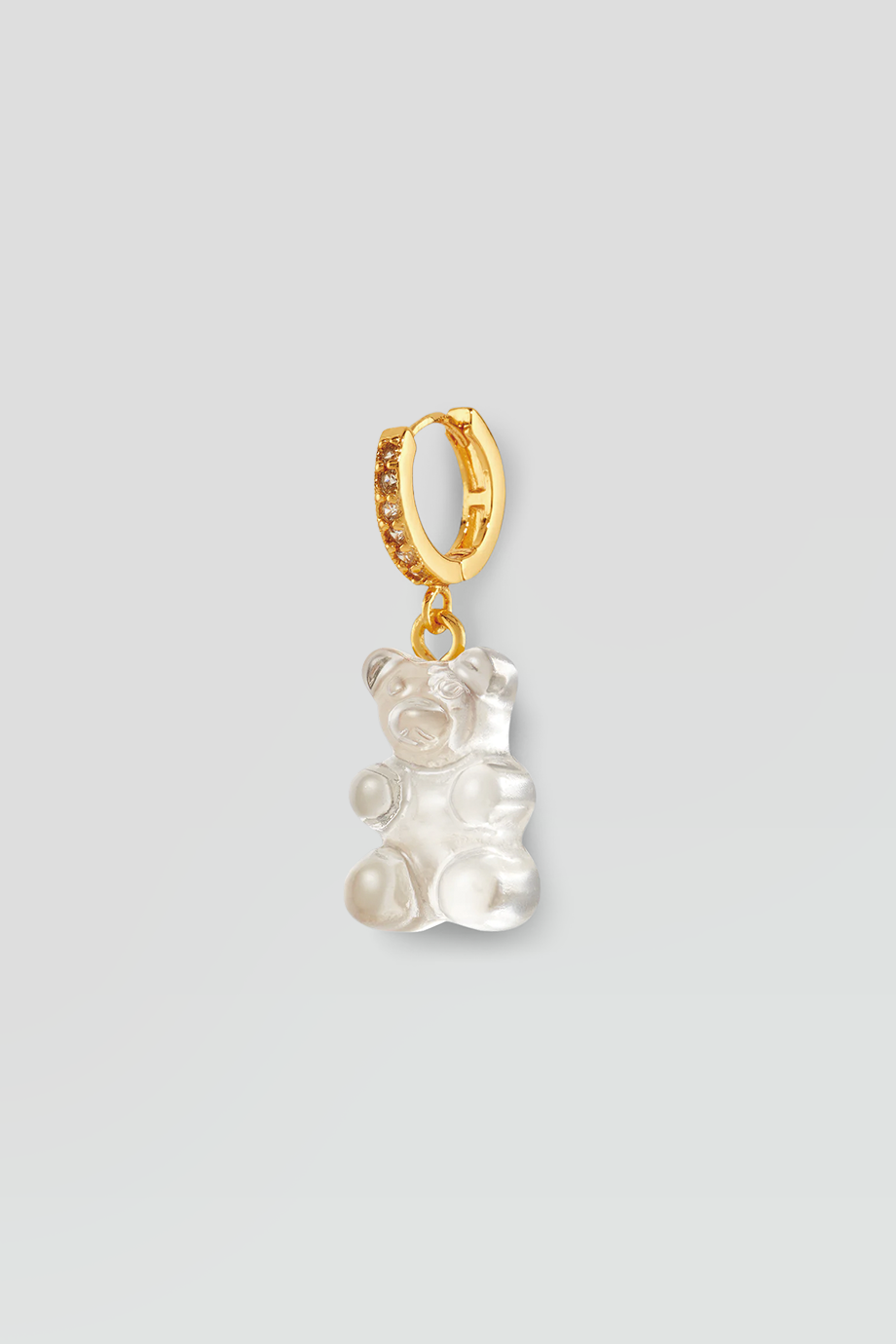 Crystal Haze｜NOSTALGIA BEAR 金色鑲鑽透明白小熊耳環