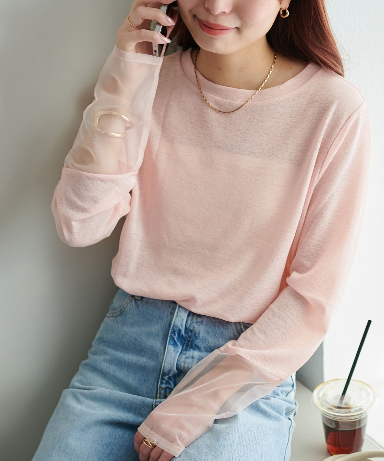 Discoat(ディスコート)  【再入荷】シアー袖切替プルオーバー≪ベストセラー≫粉膚（DCZ1031206A0017）