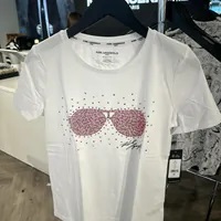 [S] KARL LAGERFELD SUNGLASSES RHINESTONE TEE,WHITE/PINK, L4WHA012-WPI (SKL992)