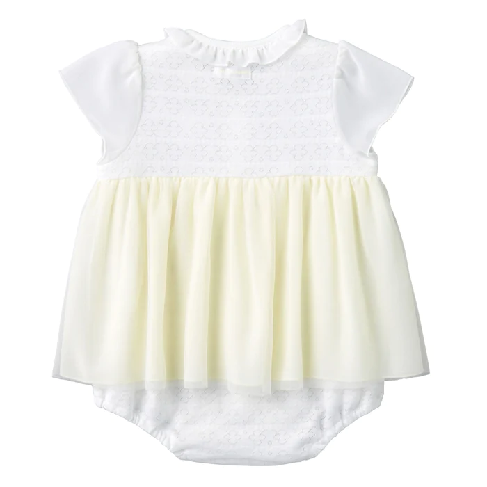 雪紡邊薄紗裙短袖連身衣-白