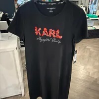 [S] KARL LAGERFELD DAISIES LOGO TEE DRESS,BLACK/PINK, L3WDB067-BPZ (SKL1001)