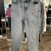 [S] KARL LAGERFELD WHIMSY PINS STRAIGHT LEG JEAN,ICE BLUE, L4TK2295-ICB [FINAL SALE] (SKL1004)