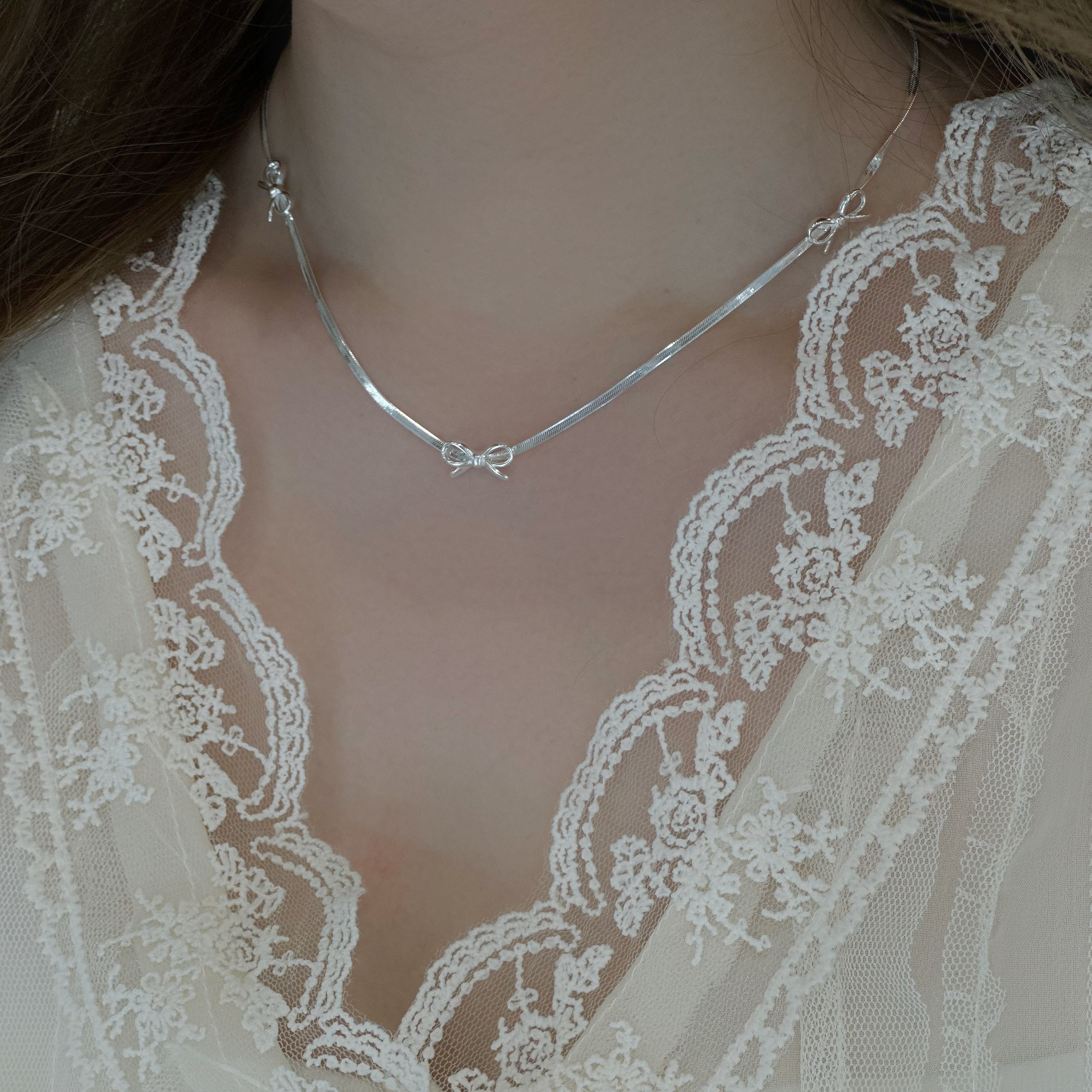 【正韓】邂逅．素面蝴蝶結純銀蛇骨鏈