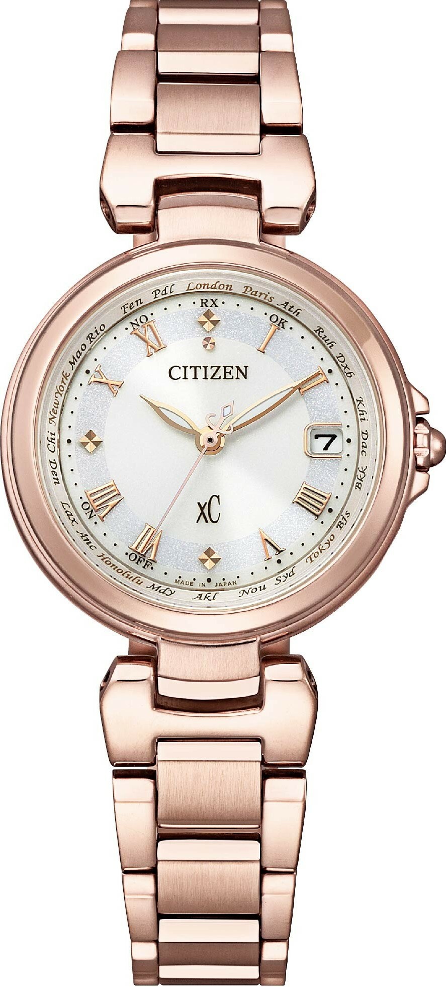 萬年鐘錶 - 限定款 Citizen 星辰錶  XC   玫瑰金光動能電波女錶  EC1037-69A  錶徑27.8MM