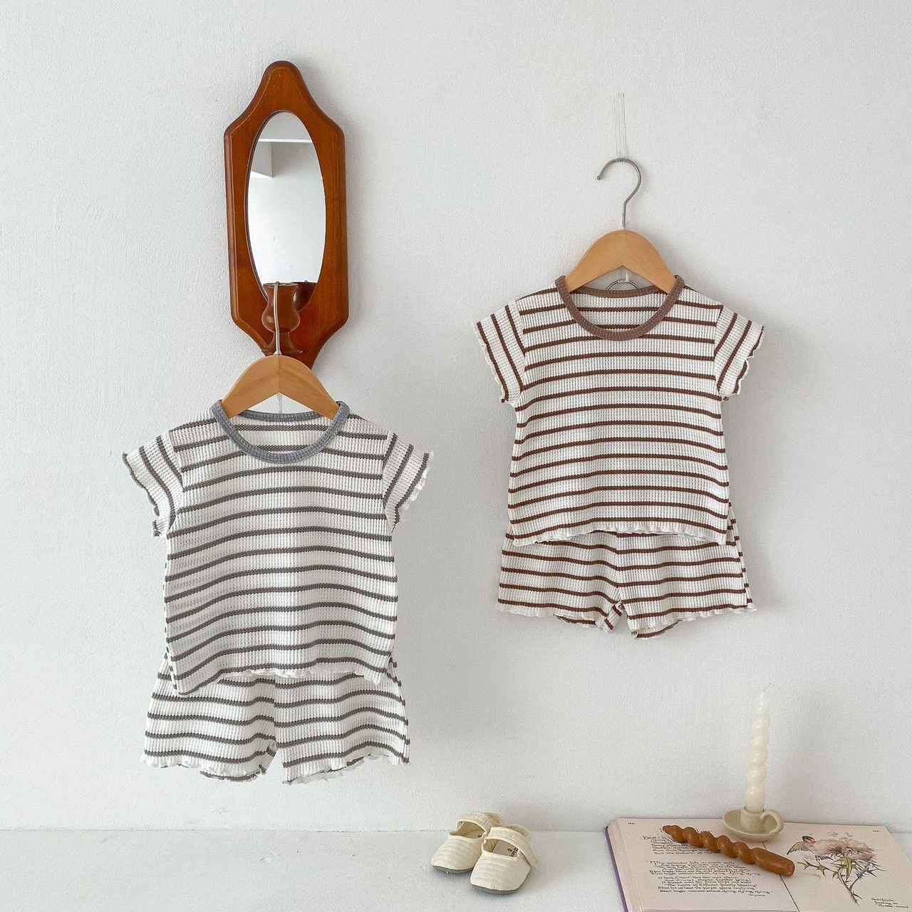 條紋撞色木耳套裝