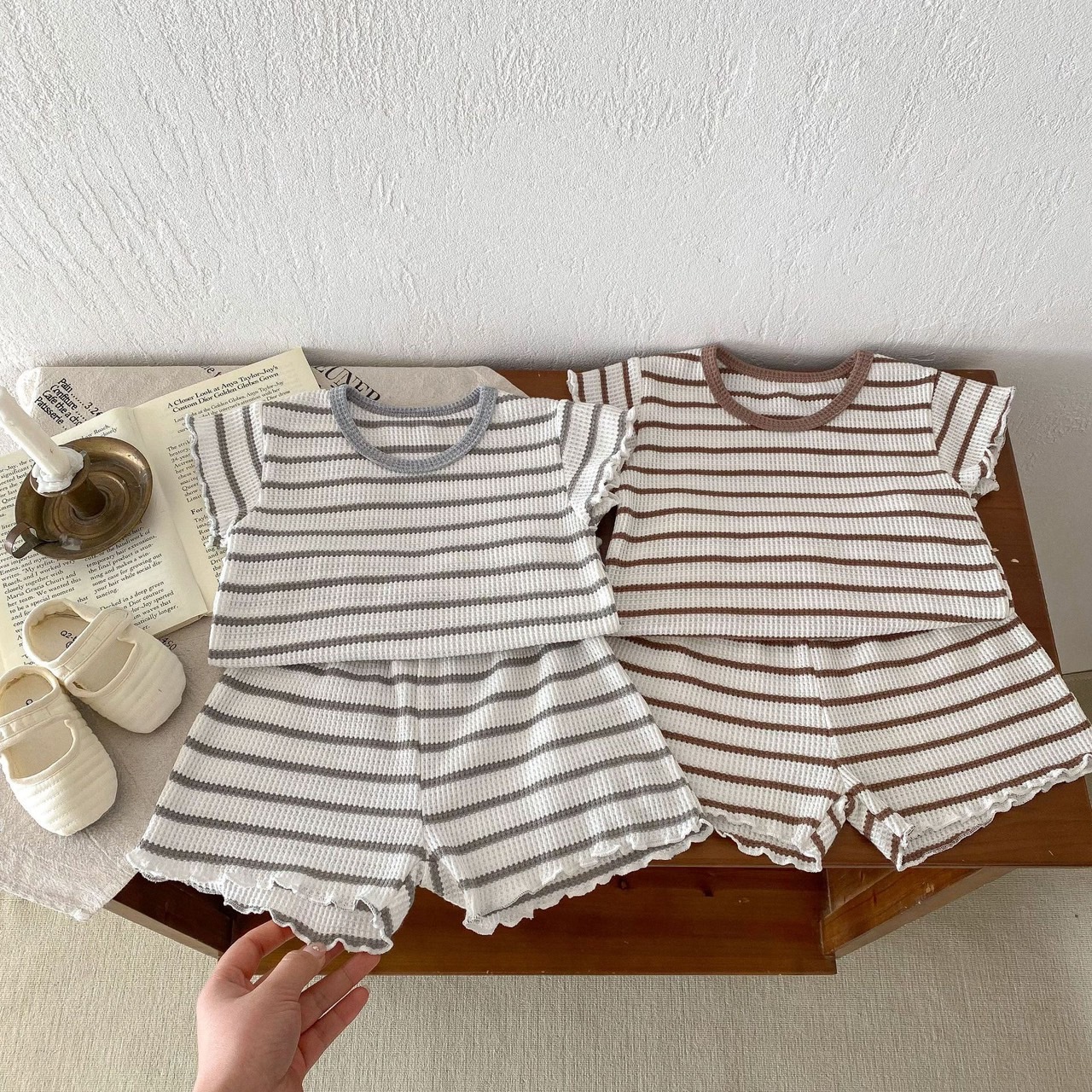 條紋撞色木耳套裝