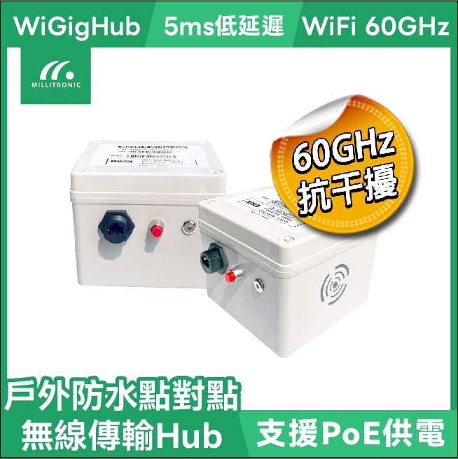 【PoE供電防水版】MILLITRONIC WiGigHub Pro 點對點遠距離抗干擾無線 Hub (1組2入)