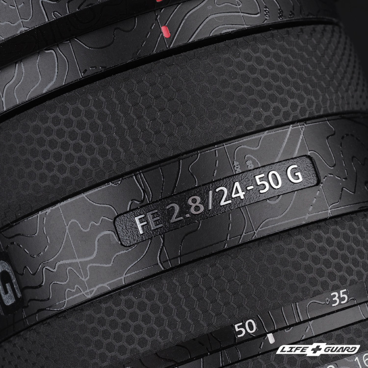 LIFE+GUARD 鏡頭貼膜安裝示意，適用 SONY FE 24-50mm F2.8 G