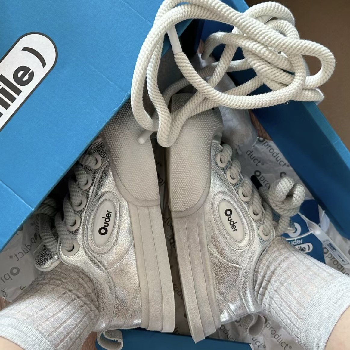 Ouder Smiler 開口笑 圓頭 厚底 低筒 帆布鞋 平民版 解構 銀灰