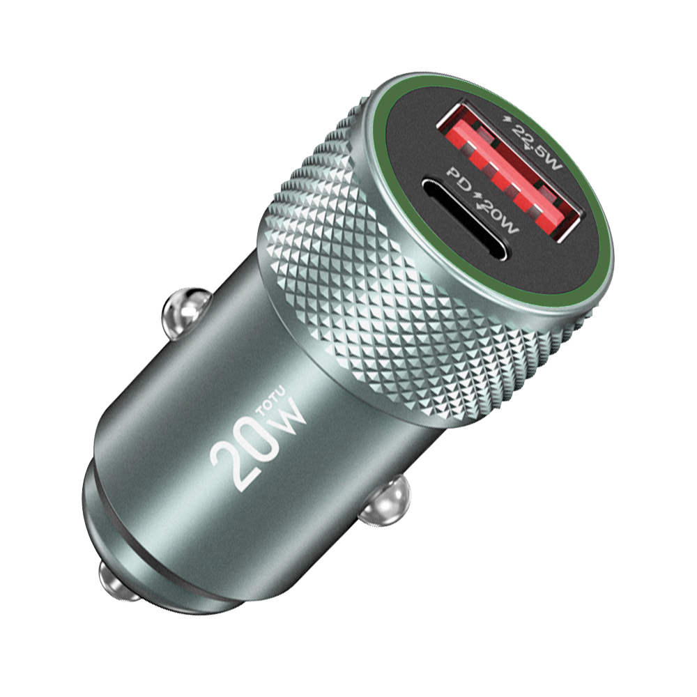 TOTU 拓途 雙孔 Type-C+USB快充車充車用充電器點菸器充電頭 PD+QC 20W 刀鋒
