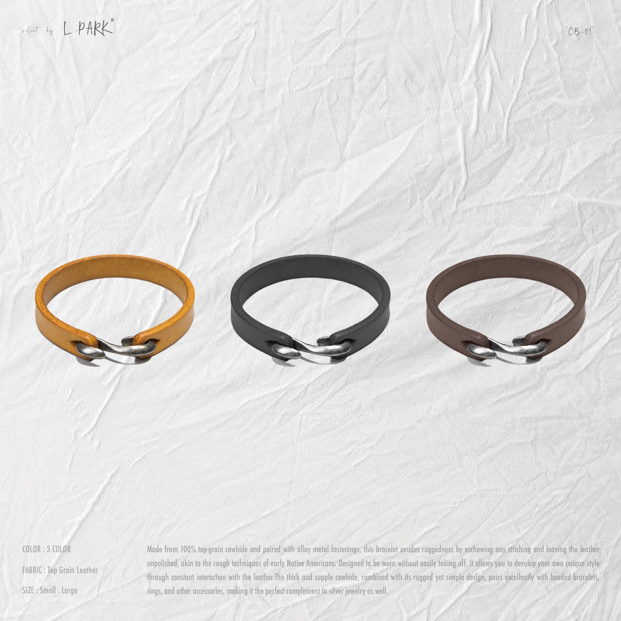 L.PARK® - Vintage Cowhide Alloy Buckle Bracelet “CB-01”