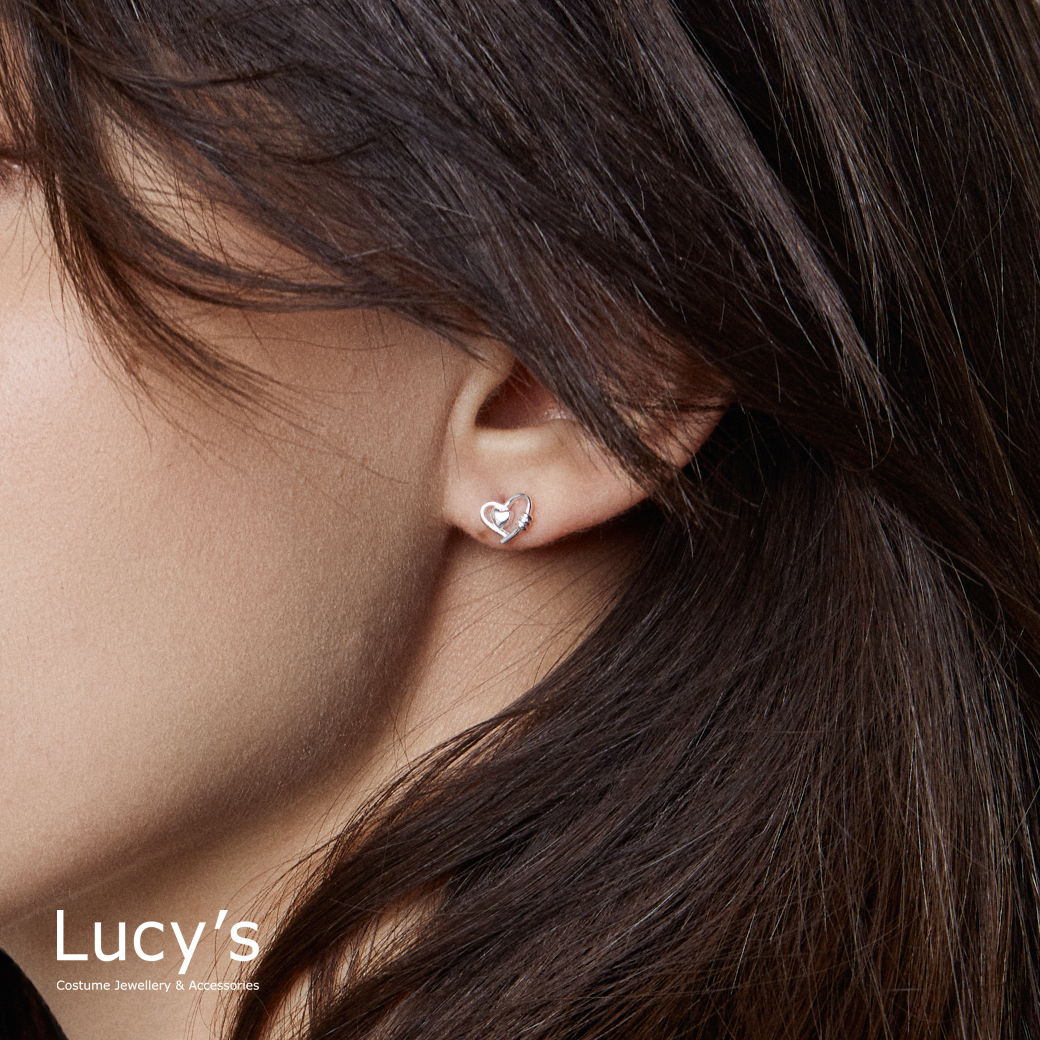 *925純銀〔輕銀系列〕愛心線跡 耳環 (108323)