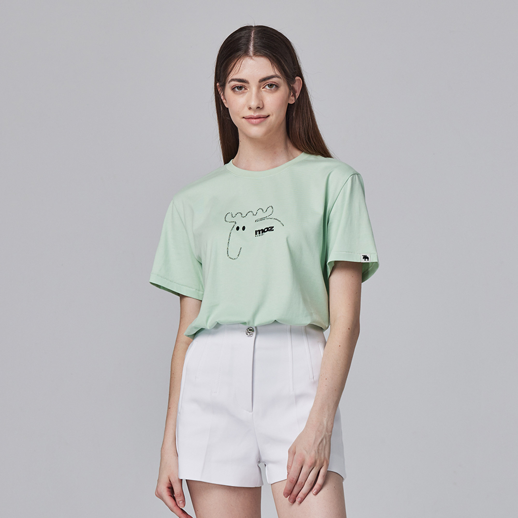 【官網限定款】moz瑞典 文字駝鹿 舒適柔棉 100%純棉短T-淺綠(亞洲版)男女共款