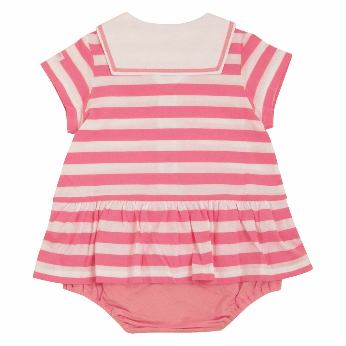 條紋海軍領短袖連身衣-粉