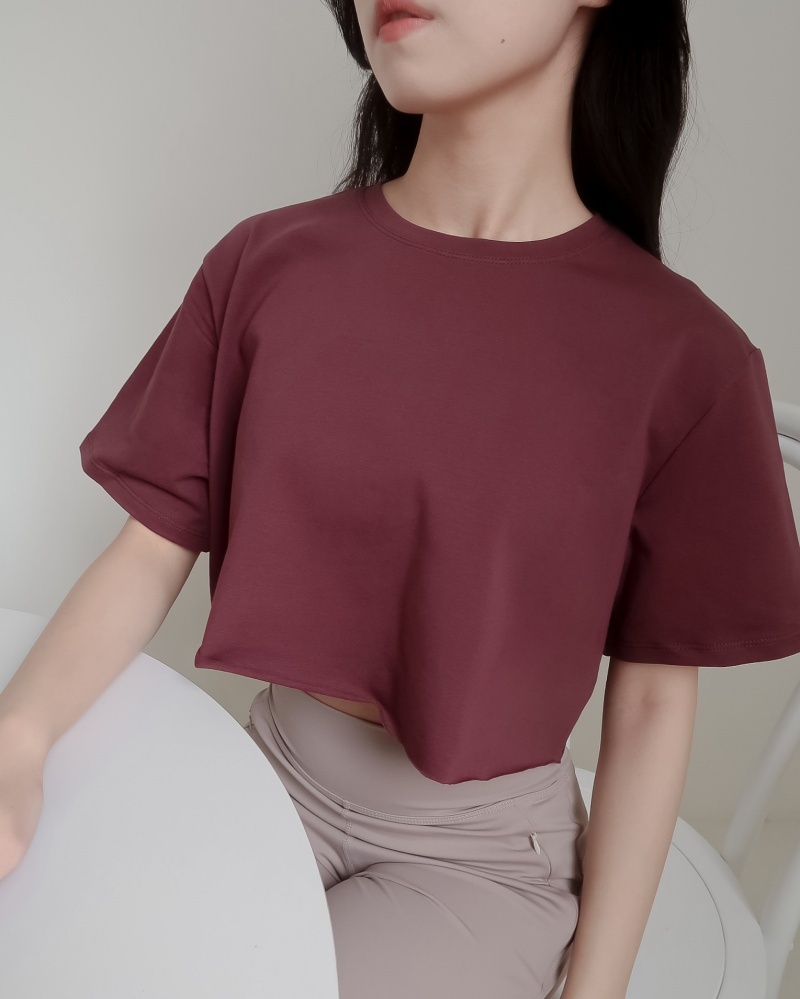 Basic short T-shirt 短版短袖上衣  / 酒紅