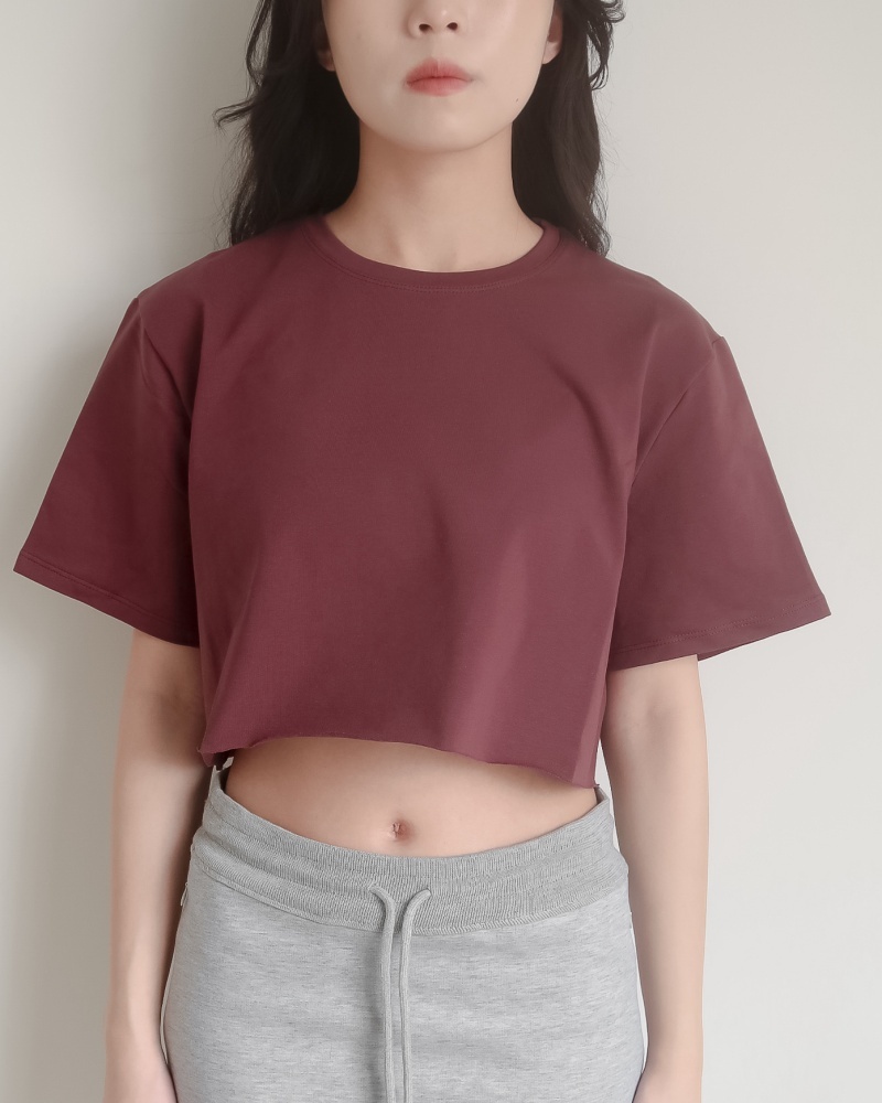 Basic short T-shirt 短版短袖上衣  / 酒紅