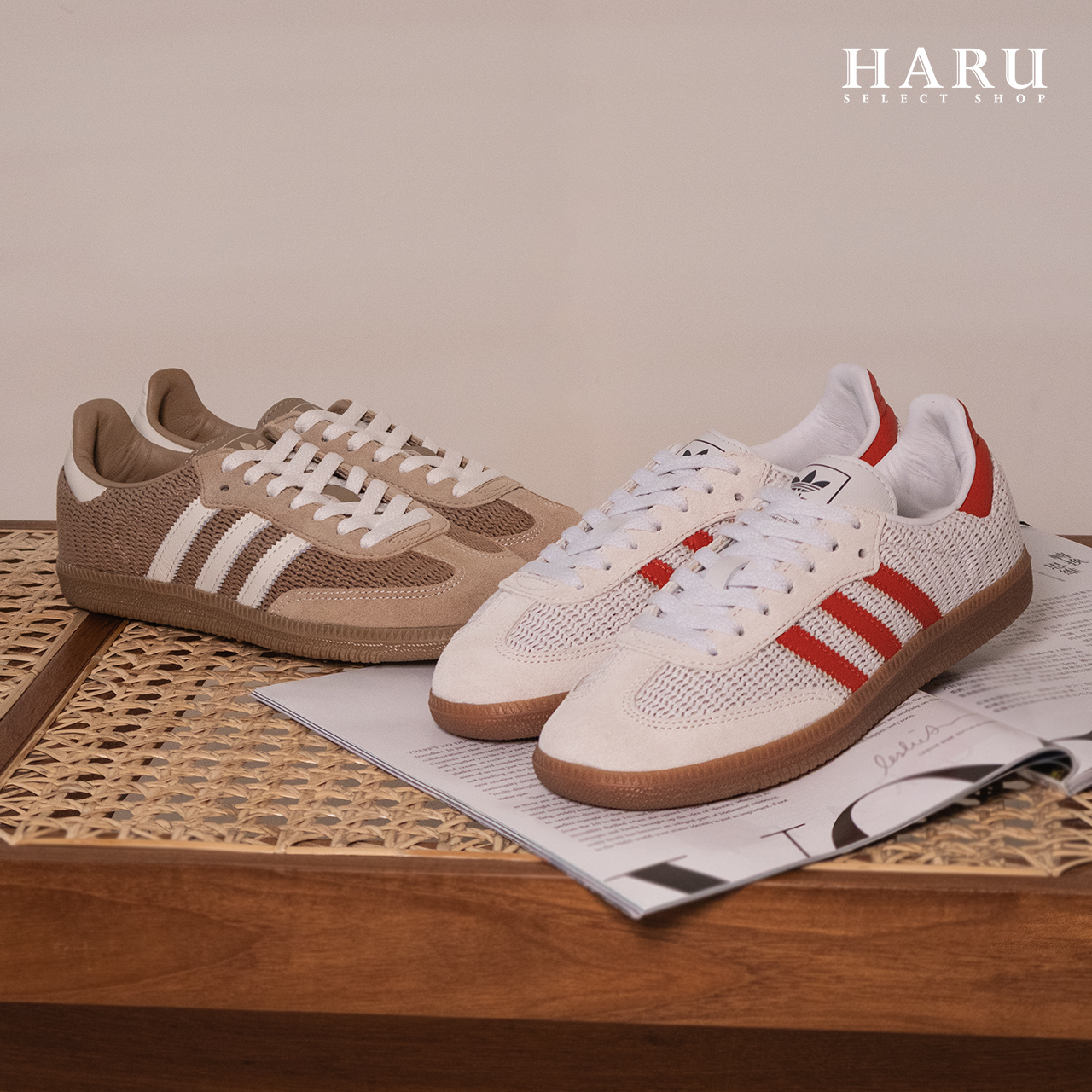 日本限定 Adidas Samba OG 復古編織 德訓鞋 焦糖底 男女復古休閒鞋 卡其色 摩卡棕 IG1379 編織紅白 IG1380