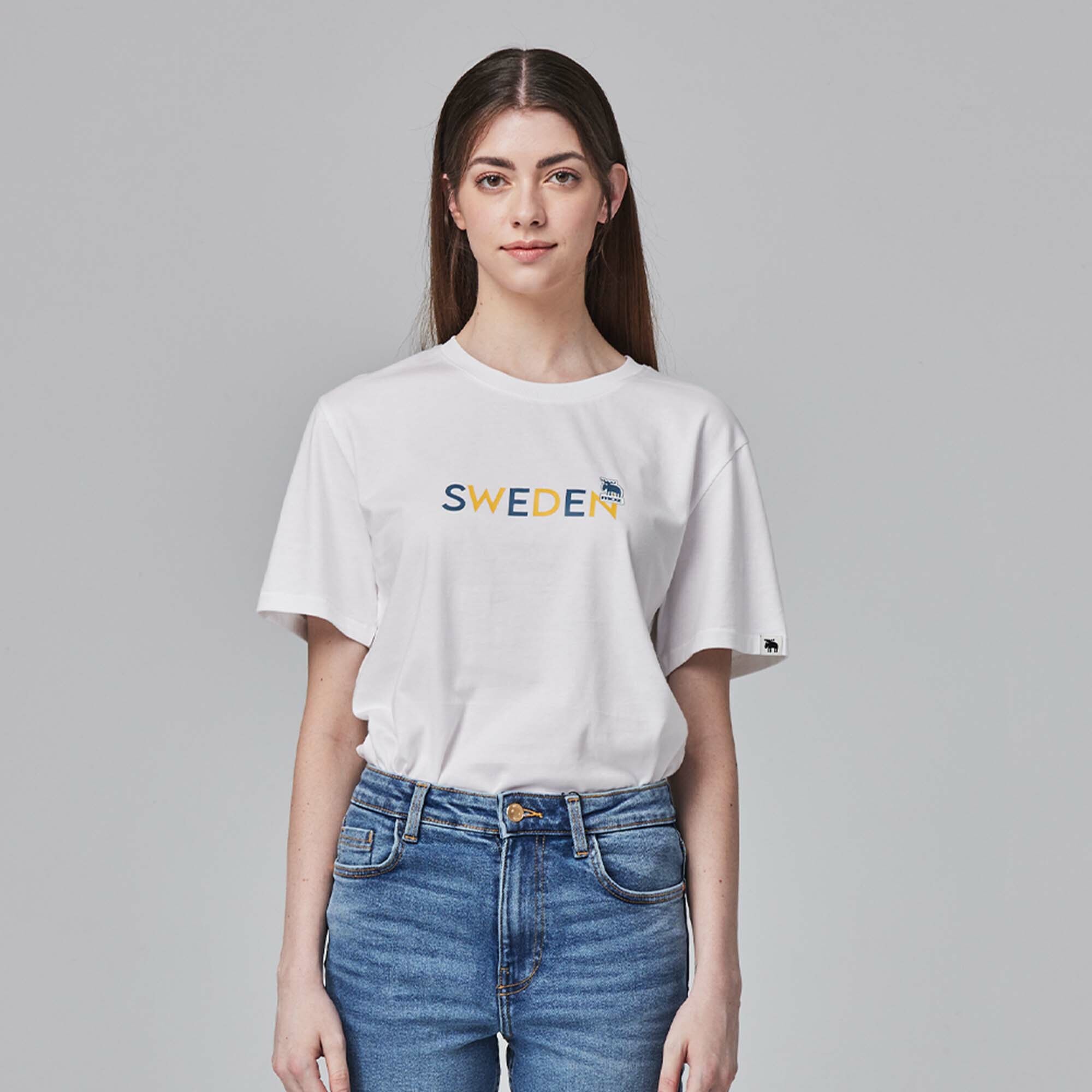 moz瑞典 SEE YOU駝鹿 舒適柔棉 100%純棉短T-經典白(亞洲版)女款