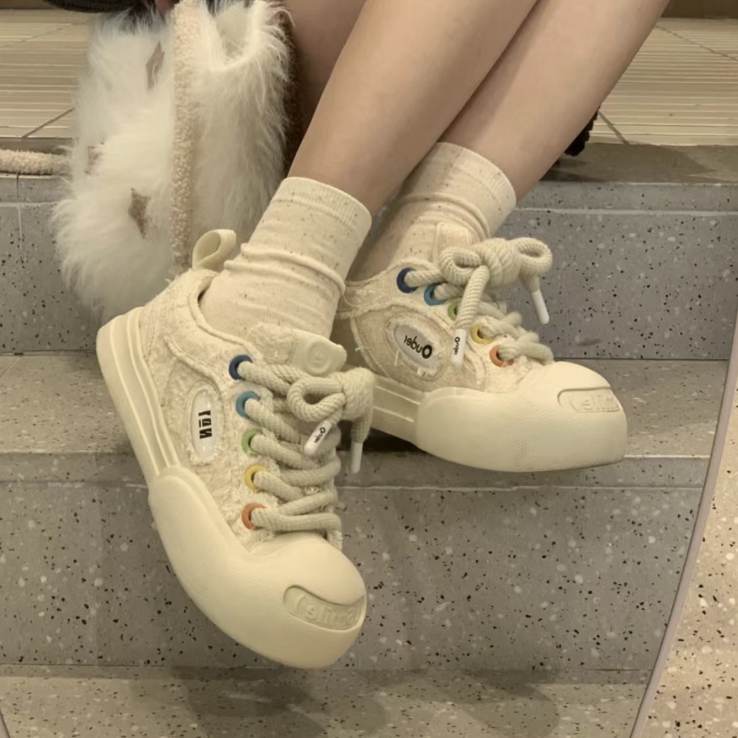 Ouder Smile 開口笑 圓頭 厚底 低筒 帆布鞋 平民版 解構 白山茶