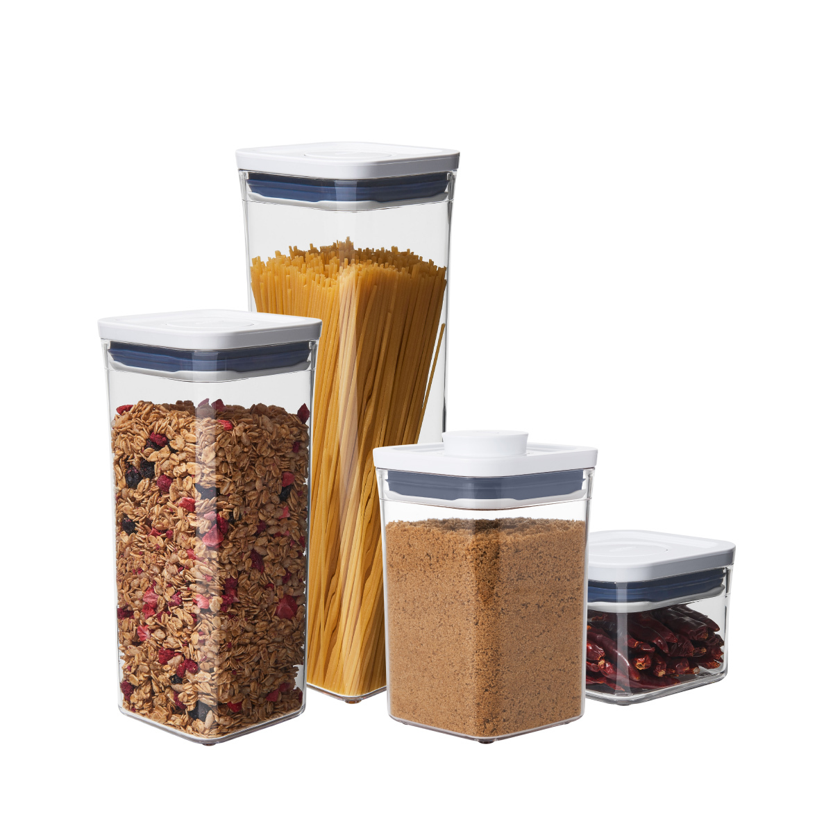 美國品牌OXO Good Grips 按鈕式儲物盒 -小正方型 -11236700 / 4000 / 3900 / 3800