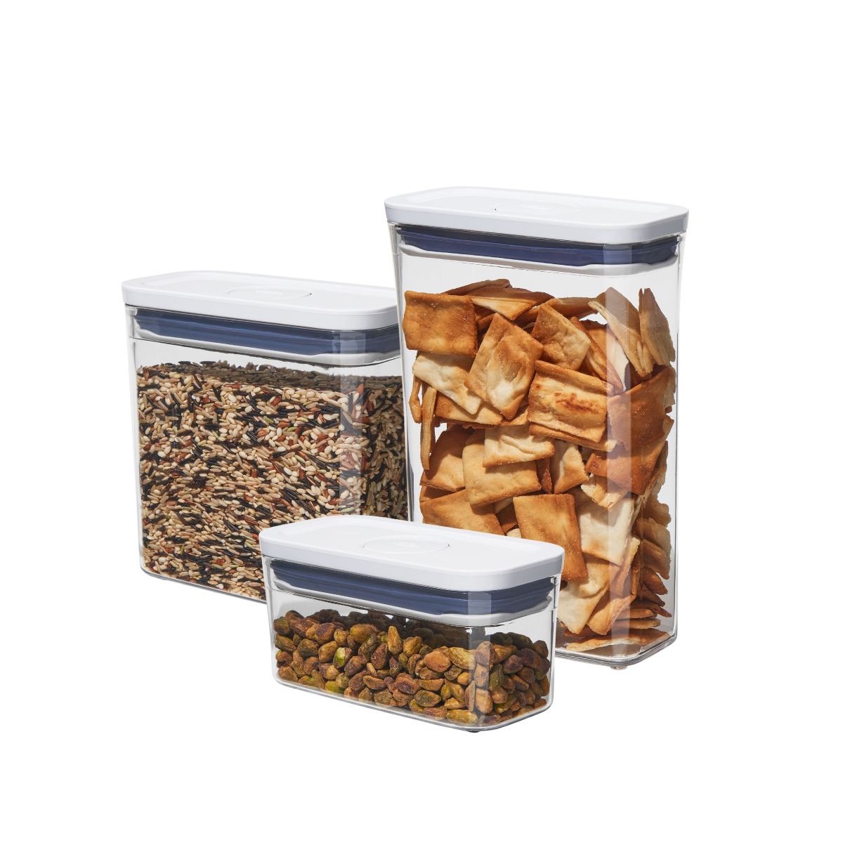 美國品牌OXO Good Grips 按鈕式儲物盒 -細長方形 -11234800 / 4900 / 5000