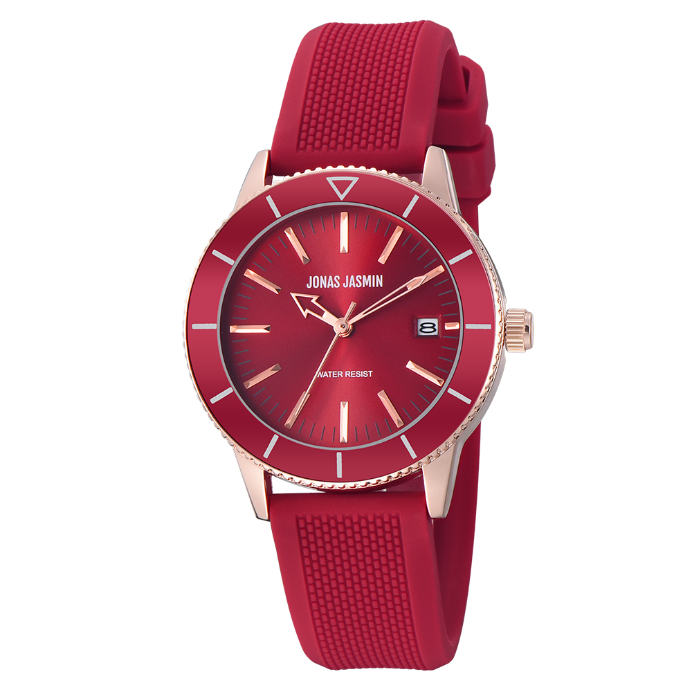 【Jonas Jasmin 喬納斯】JJ-2234L-P 高貴低調玫瑰金簡約錶圈女款矽膠石英錶-