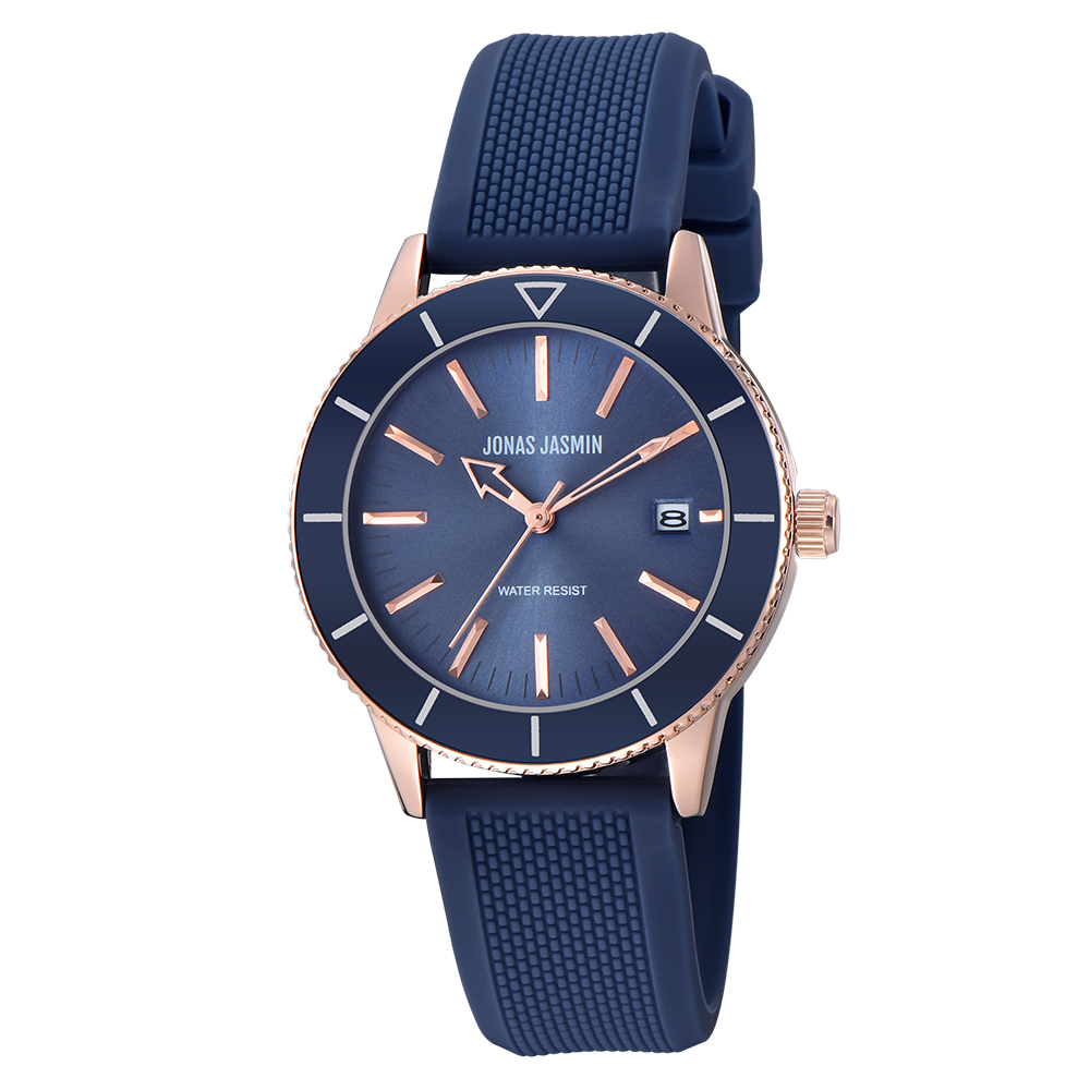 【Jonas Jasmin 喬納斯】JJ-2234L-P 高貴低調玫瑰金簡約錶圈女款矽膠石英錶-