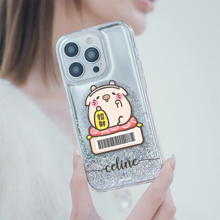 【插畫聯名】我要招財 (MagSafe磁吸) 閃耀鏡面殼 - (訂製名字) iPhone客製化手機殼