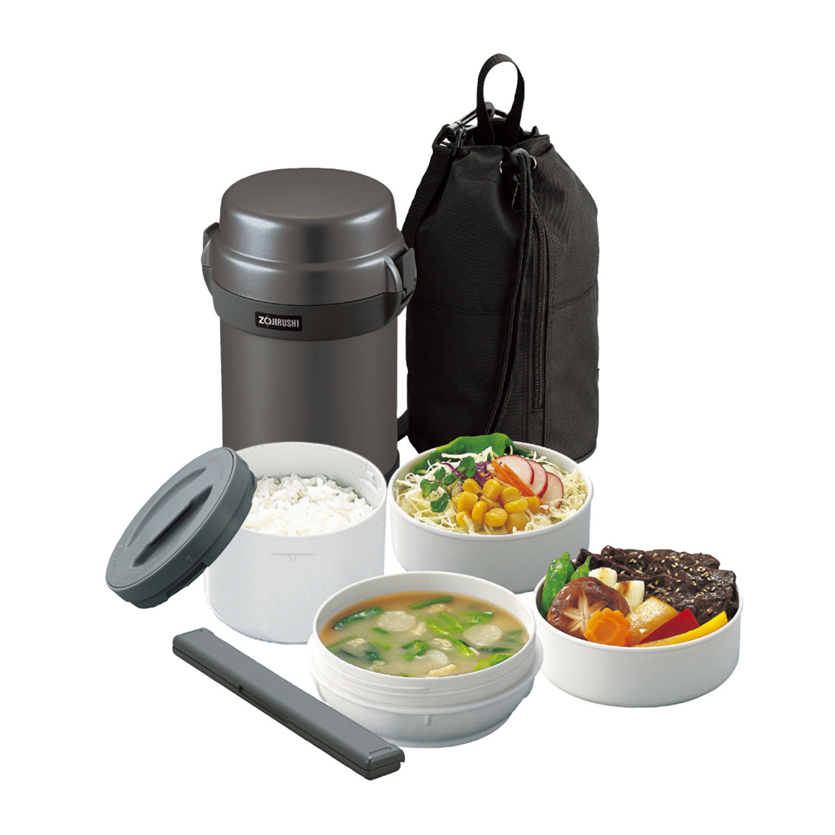 象印 1.23L不銹鋼保溫飯壺 (菜盒2個)  【香港行貨】-SL-JAF14-HG