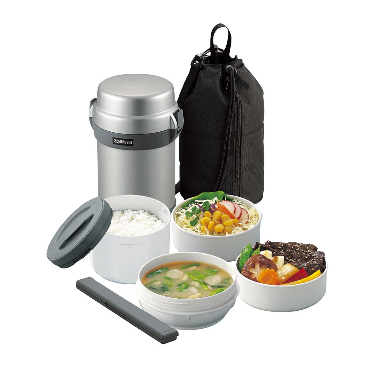 象印 1.23L不銹鋼保溫飯壺 (菜盒2個)  【香港行貨】-SL-JAF14-HG