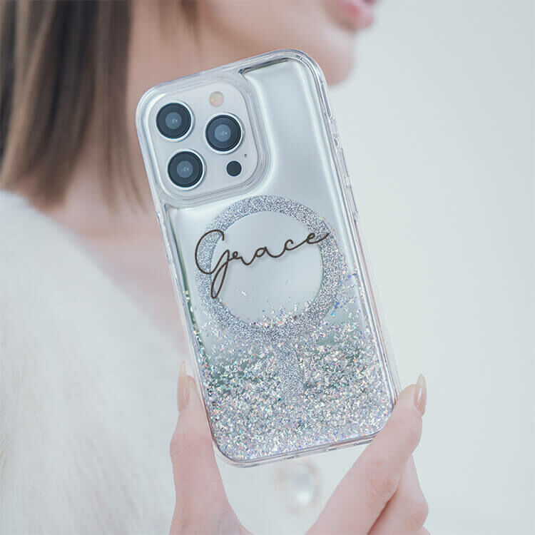 細字簽名 (MagSafe磁吸) 閃耀鏡面殼 - (訂製名字) iPhone客製化手機殼