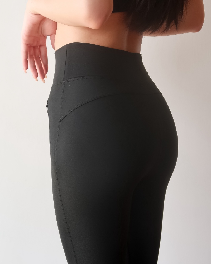 Sick girl leggings 高腰假拉鏈瑜伽褲 / 黑