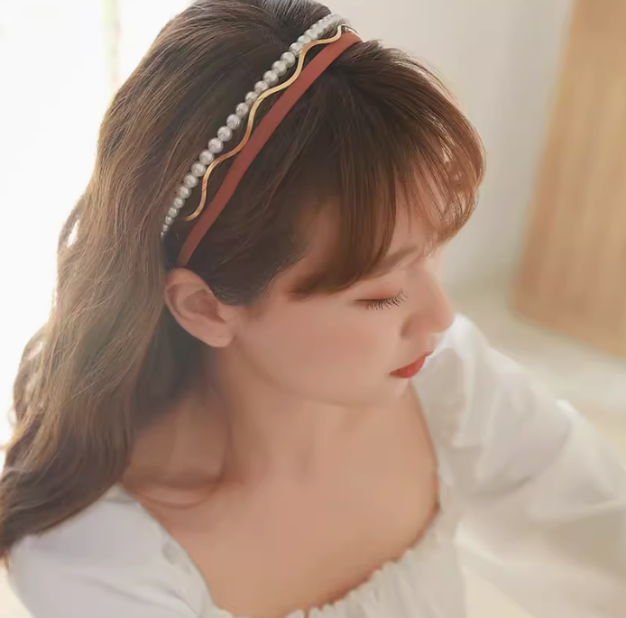 [3PCS SET] Wave Metal Pearl Candy-colored Headband