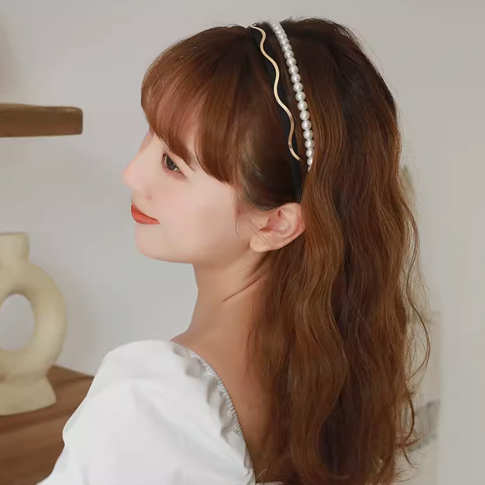 [3PCS SET] Wave Metal Pearl Candy-colored Headband