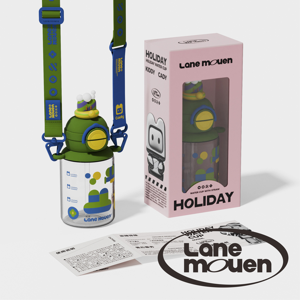 Lane mouen 渡假風系列雙飲水杯600ml (附贈水壺背帶)  - 綠色