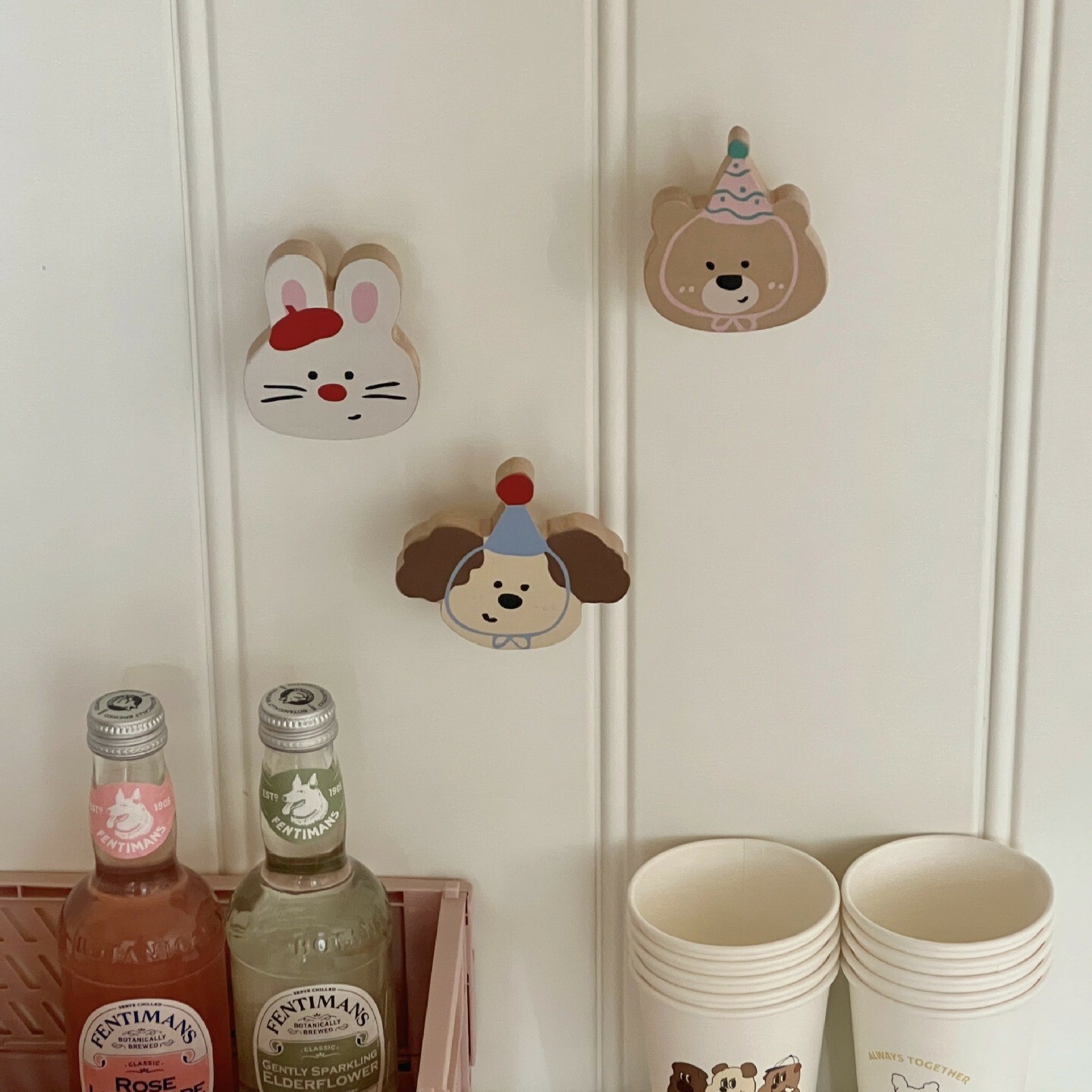 《4038》可愛小熊兔兔木質黏貼掛勾