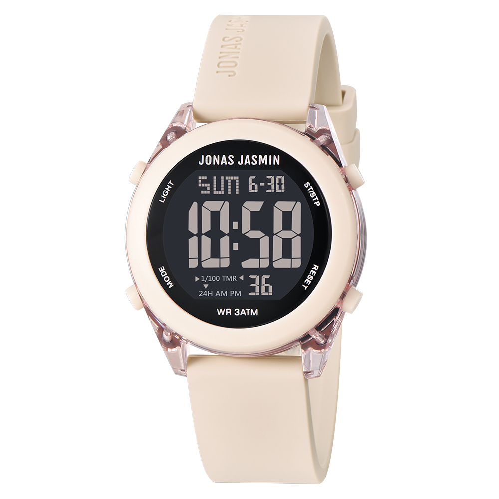 【Jonas Jasmin 喬納斯】JJ-2240L-P多功能LED女款矽膠電子錶-