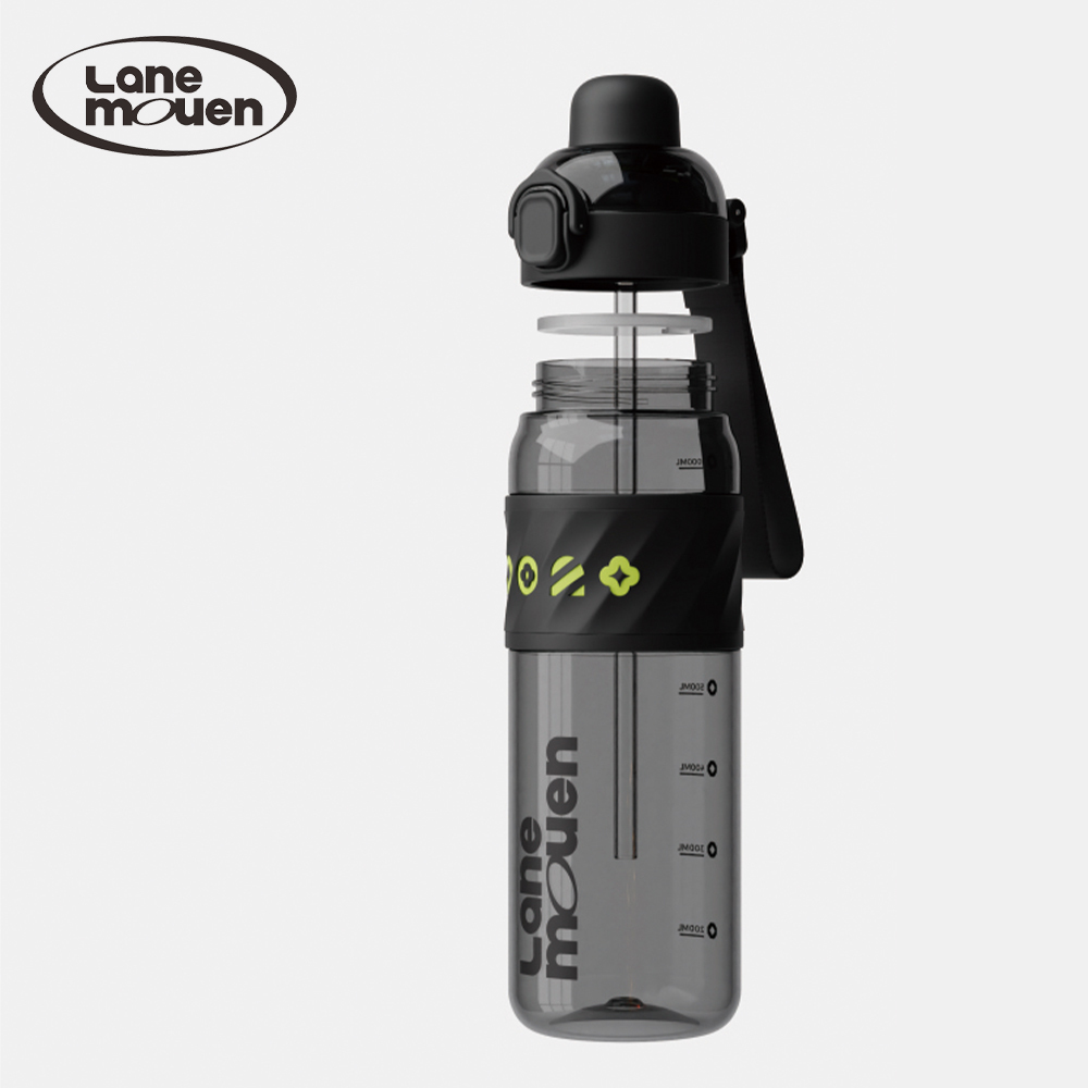 Lane mouen 運動雙飲水壺 1100ml (附贈水壺背帶)  - 黑色