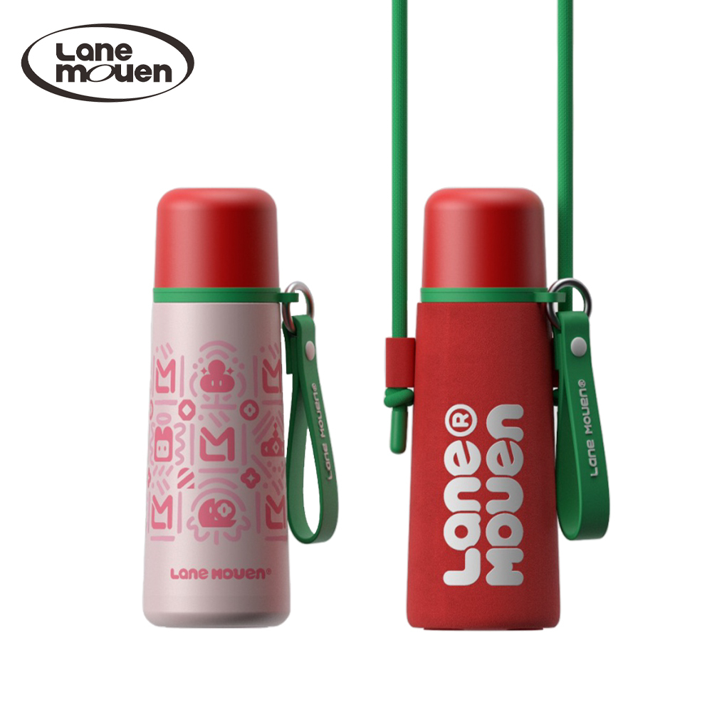 Lane mouen 手繪系列兩用不鏽鋼保溫杯 500ml (附贈水壺背帶)  - 粉色