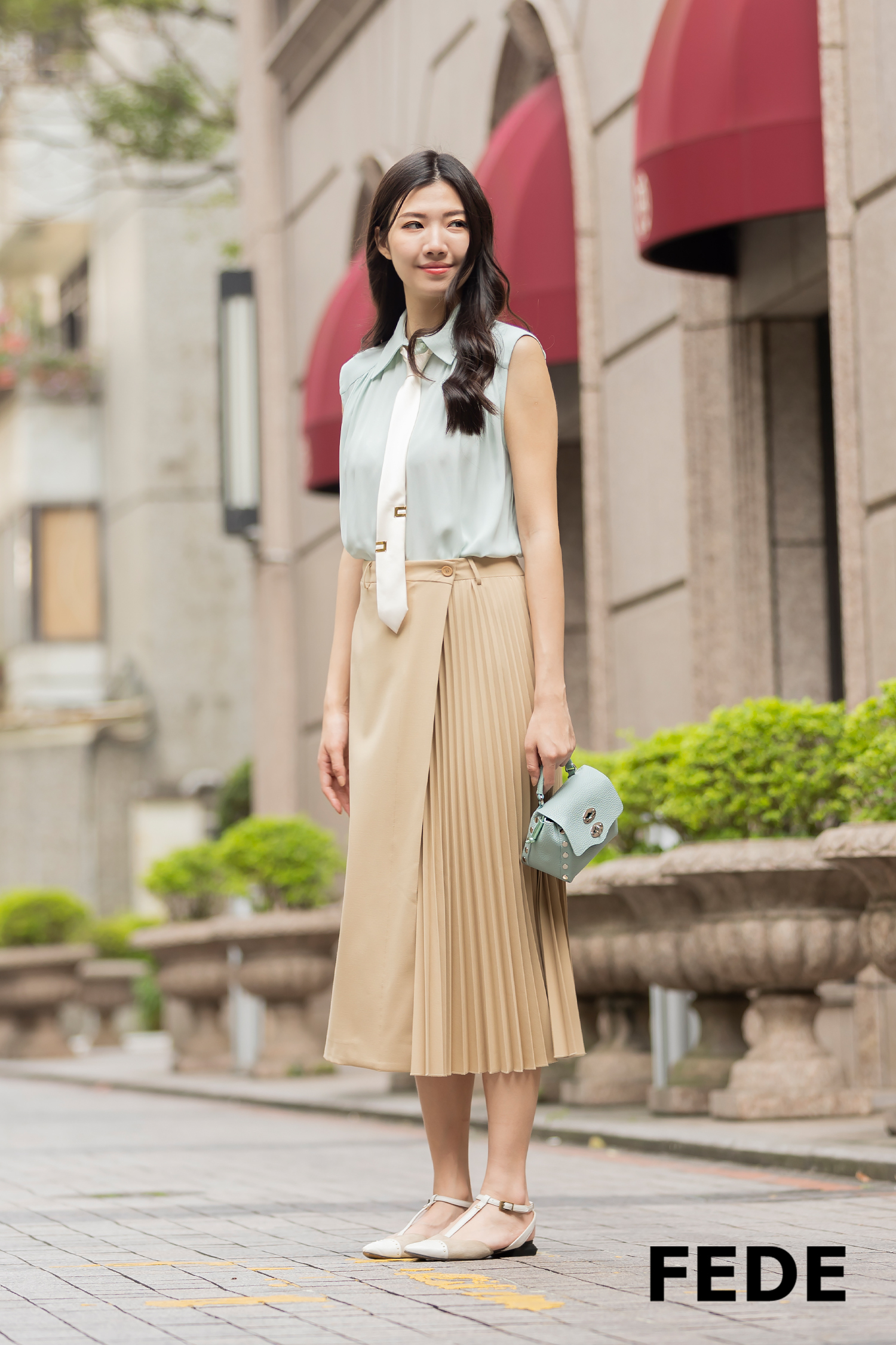 Semicouture 側百褶長裙(卡其)