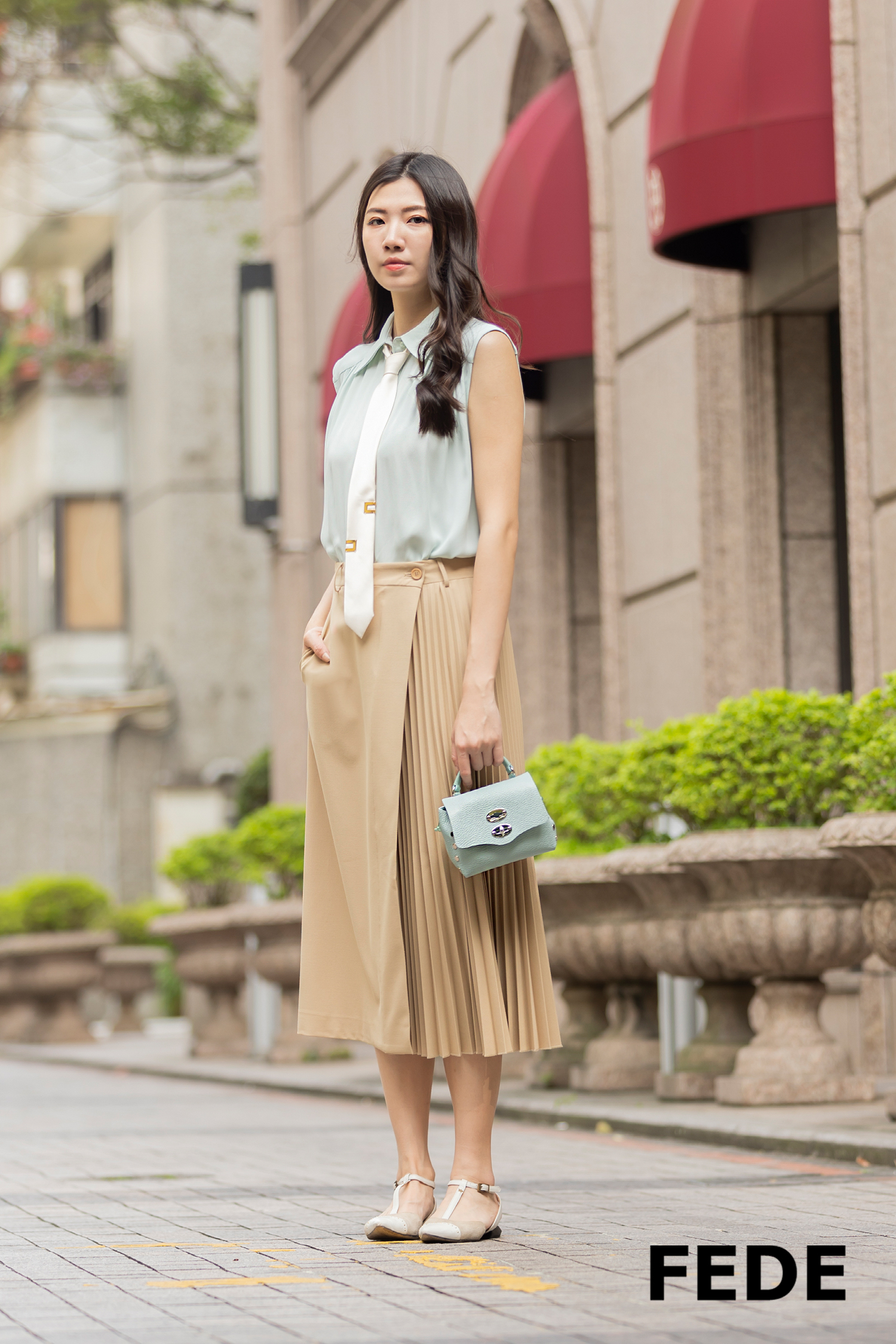 Semicouture 側百褶長裙(卡其)