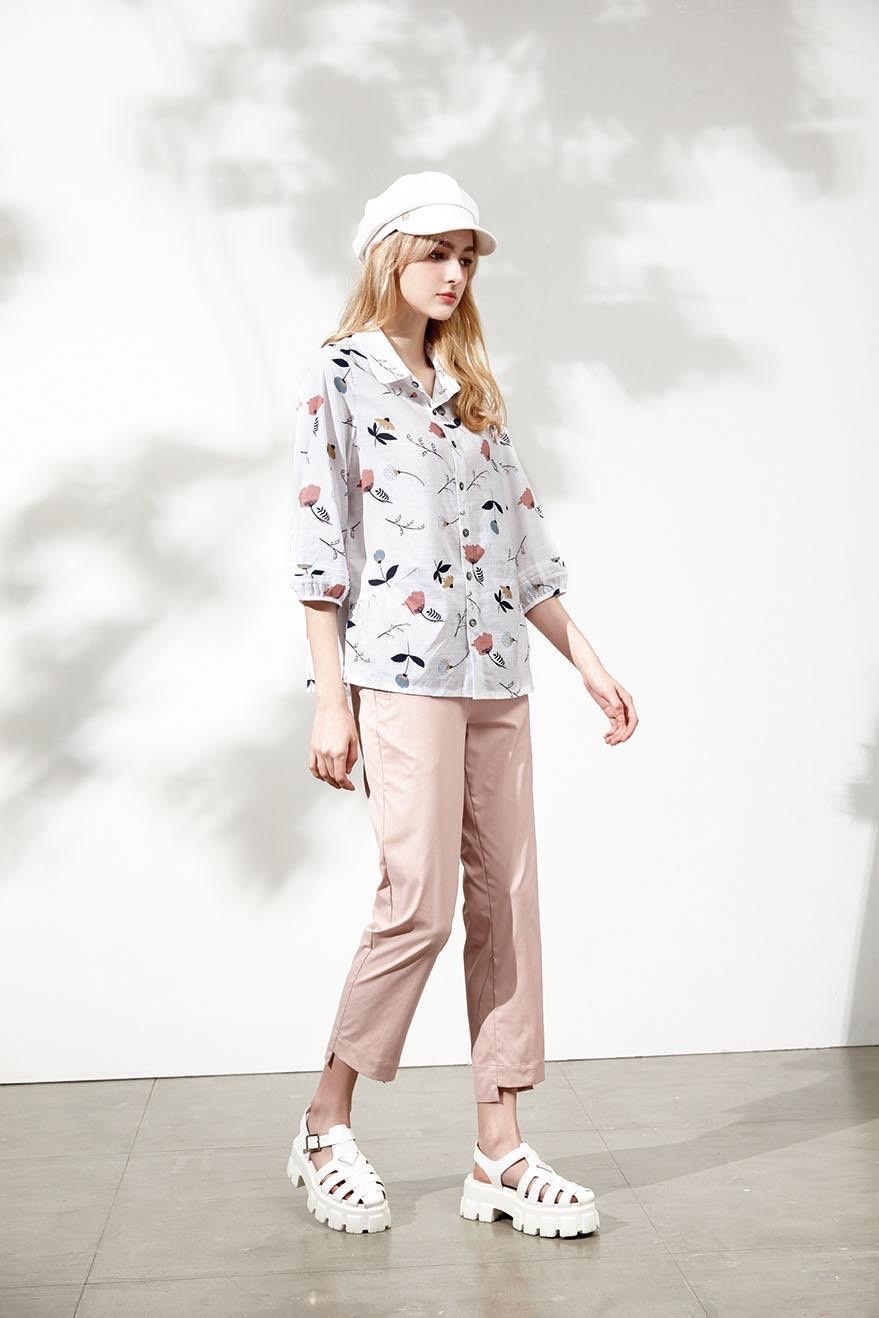 時尚典雅印花七分造型袖設計修身上衣U6031