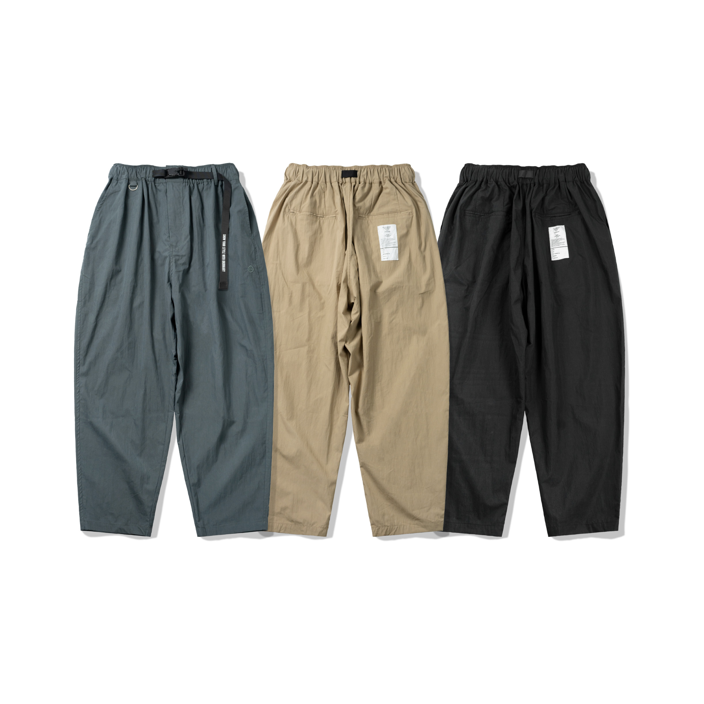 ORDINARY / TAPERED CASUAL PANT 抗撕裂調節磁扣寬鬆錐形休閒長褲 - 黑色 鐵灰 卡其